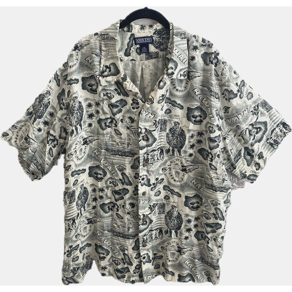 Lands End Hawaiian Shirt Mens XXL Short‎ Sleeve Green Pocket Button Up - Picture 1 of 8